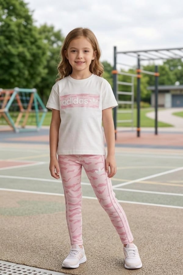Kız Çocuk Logo Baskılı Taytlı Takım Pembe
