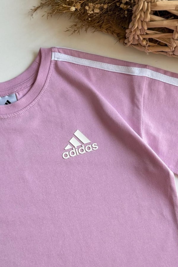 Kız Çocuk Logo Baskılı Tişört ve Şort Takım Açık Lila
