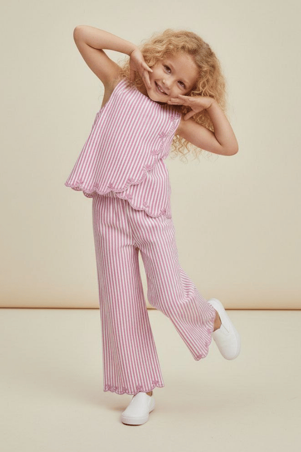 Kız Çocuk Nakışlı Bluz ve Pantolon Takım Pembe | Noblekids