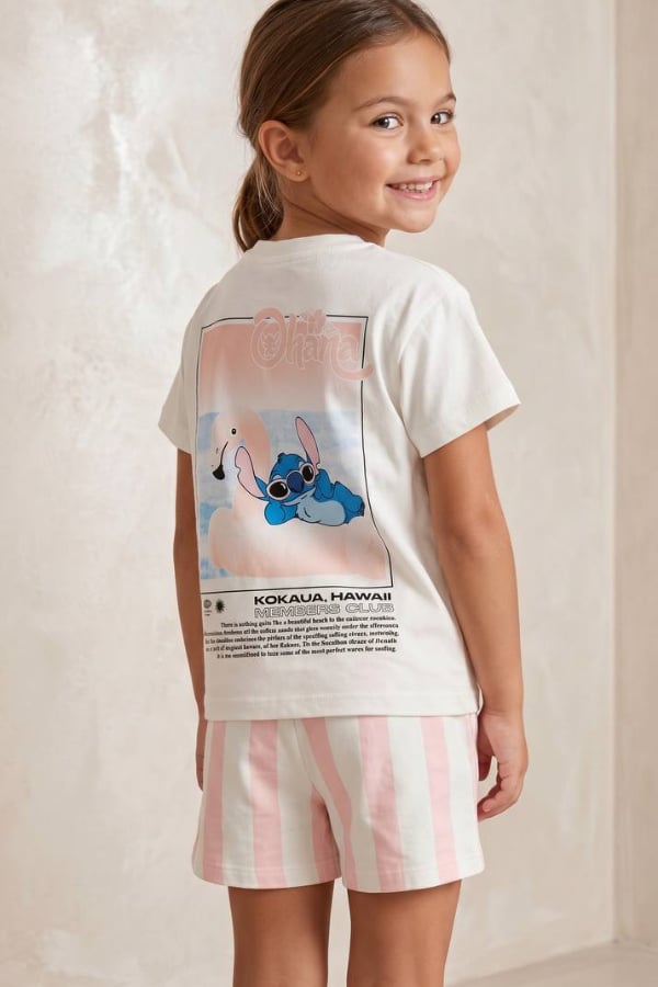 Kız Çocuk Stitch Baskılı Şortlu Takım  