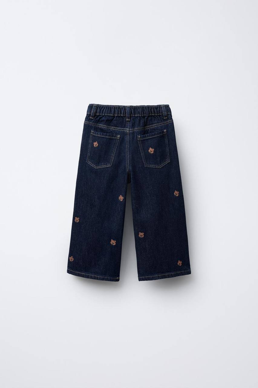 La Ciel Paris Ayarlanabilir Bel Detaylı Çocuk Denim Pantolon – Nakışlı Boru Paça