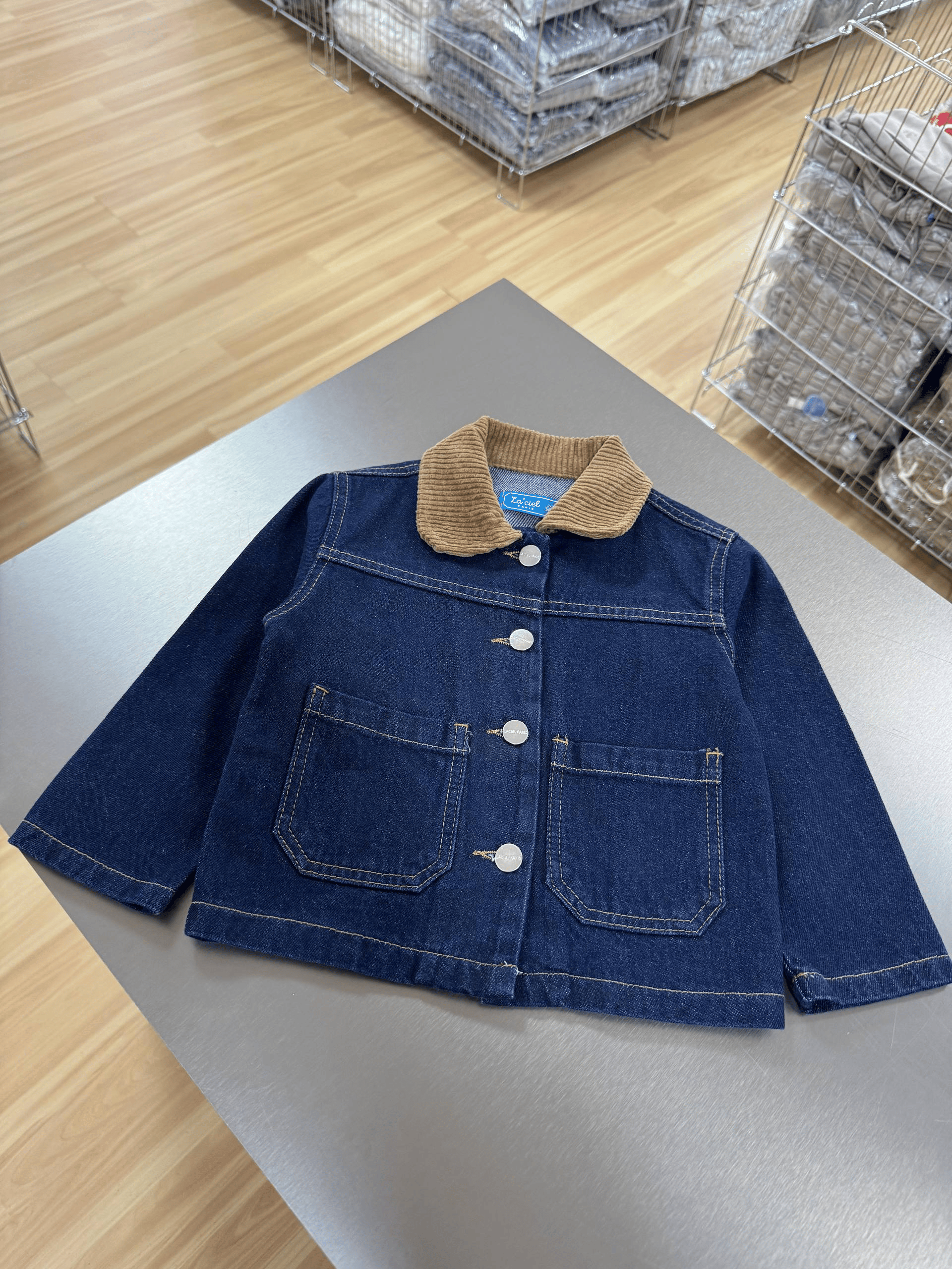 La Ciel Paris – Kadife Yakalı Lacivert Denim Ceket, Unisex, 2–7 Yaş