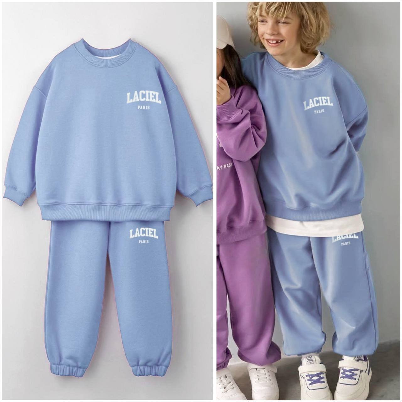 La Ciel Paris Sırt Baskılı Mavi Unisex Çocuk Takımı – Sweatshirt & Jogger Alt, 2–7 Yaş