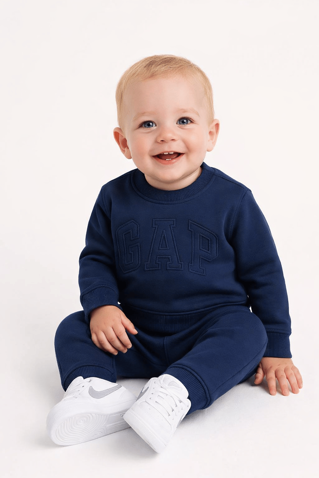 Nakış İşlemeli Lacivert Bebek Takımı – Fırçalı Pamuk Kumaş, 6 Ay – 3 Yaş