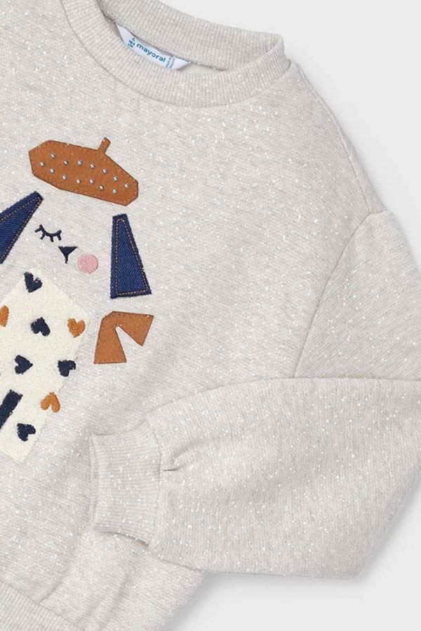 Nakışlı Bisiklet Yaka Sweatshirt – Kız Çocuk, 3–8 Yaş