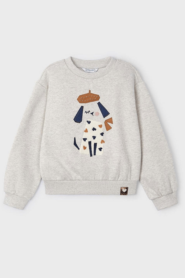 Nakışlı Bisiklet Yaka Sweatshirt – Kız Çocuk, 3–8 Yaş