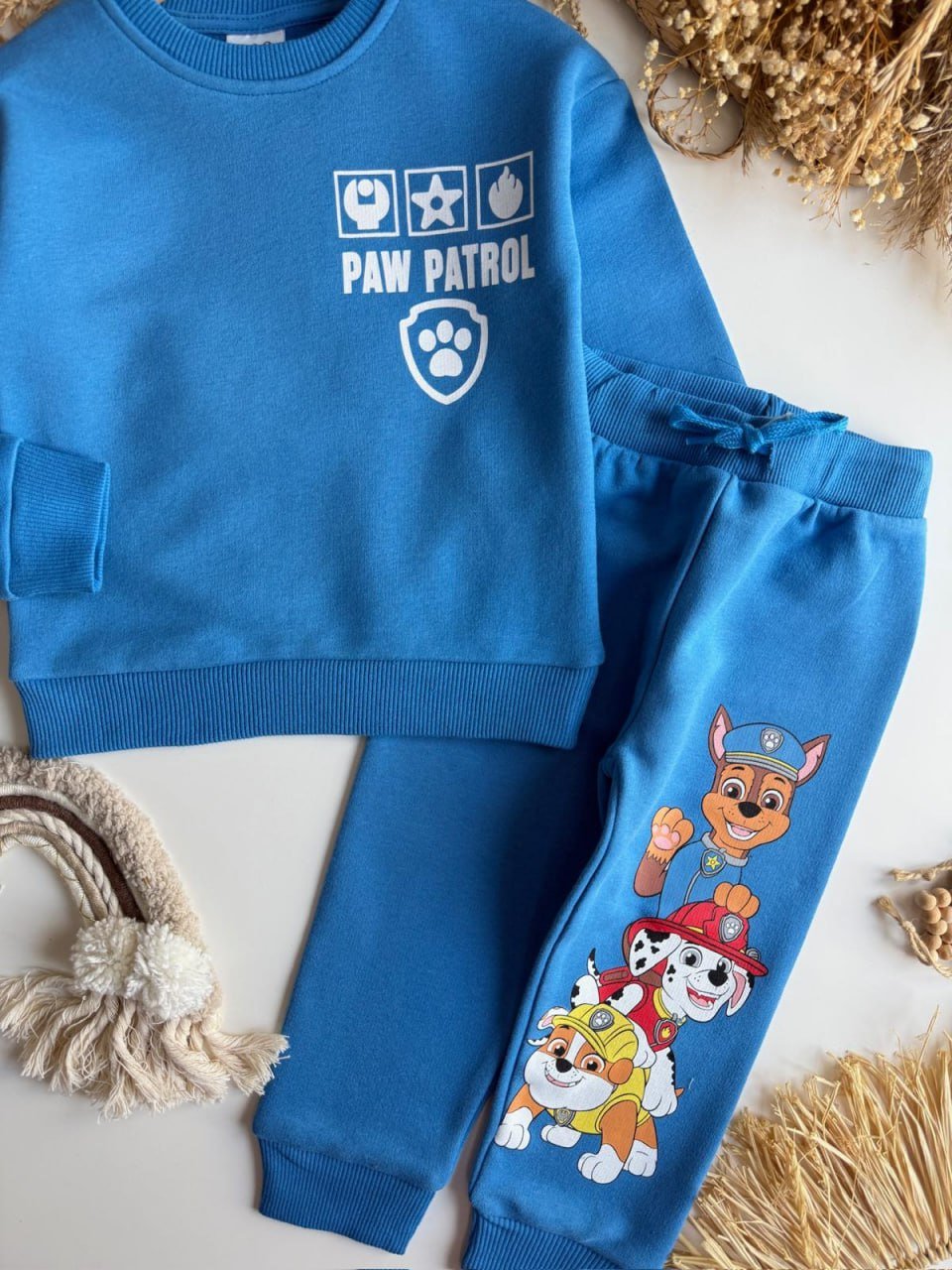Paw Patrol Saks Mavi Takım – Erkek Çocuk, %100 Pamuk, 3 İplik Şardonsuz, 2–8 Yaş