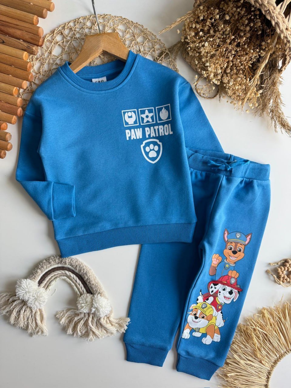 Paw Patrol Saks Mavi Takım – Erkek Çocuk, %100 Pamuk, 3 İplik Şardonsuz, 2–8 Yaş