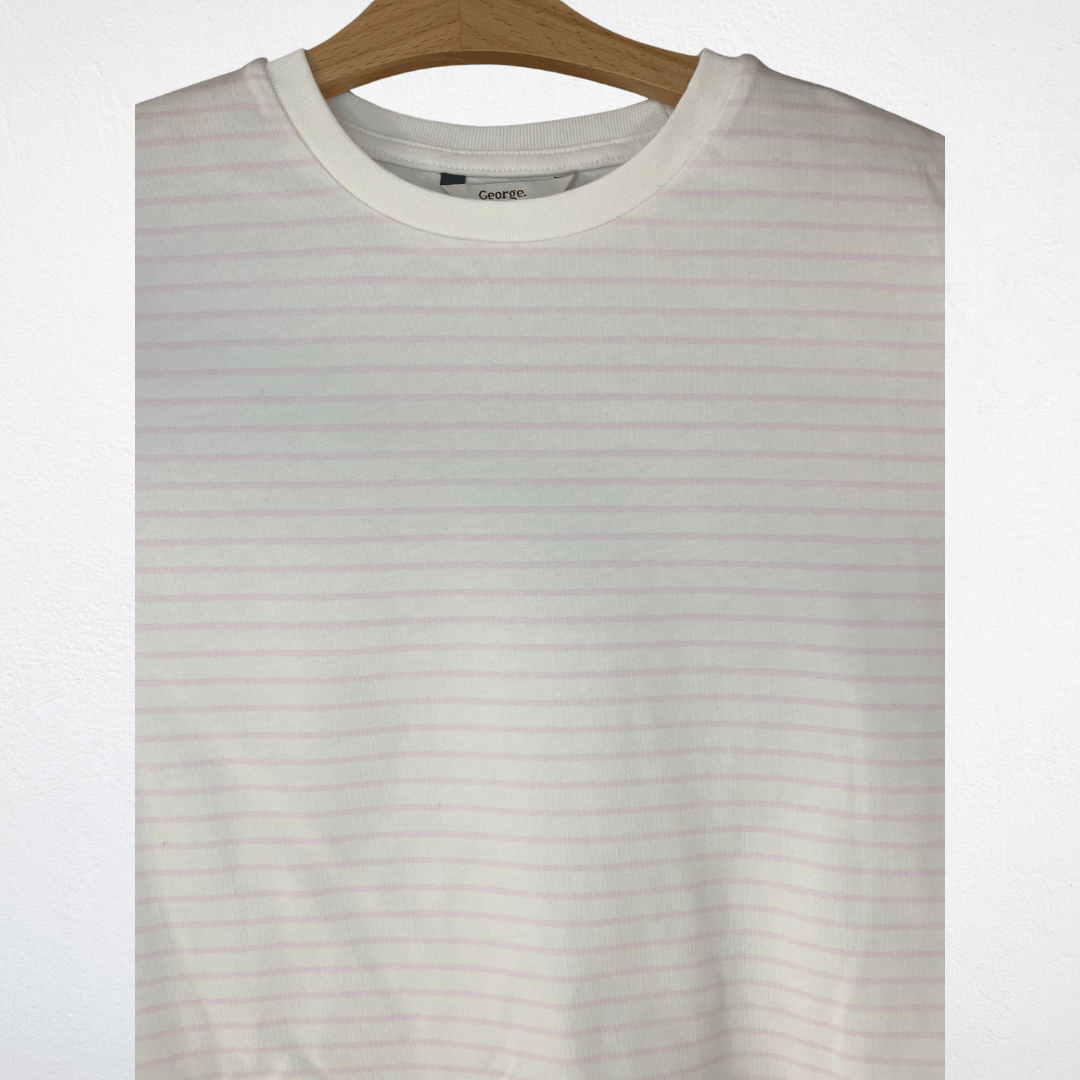 Pudra Çizgili Oversize Crop Tişört