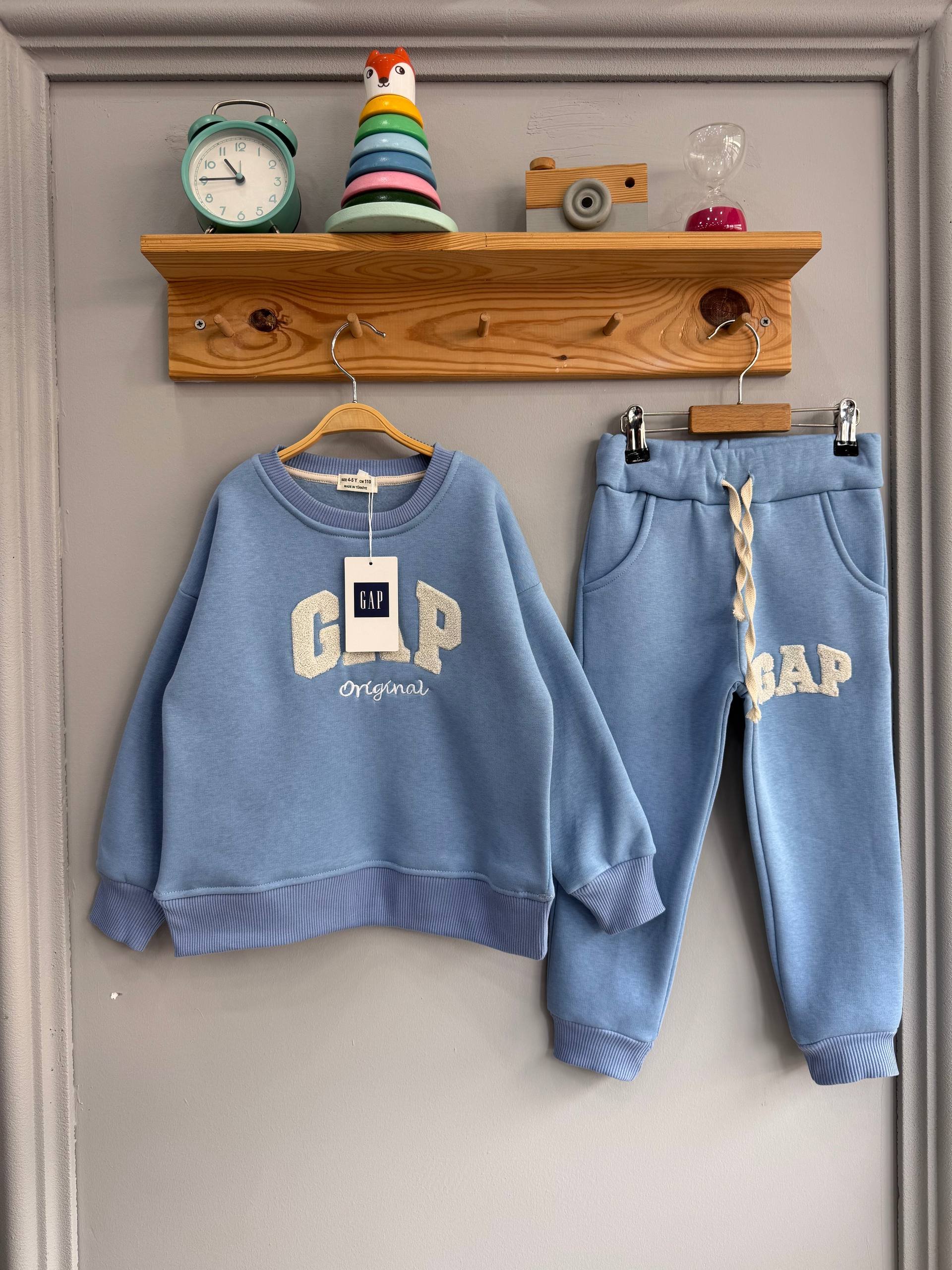 Süzene Nakışlı Mavi Çocuk Takımı – Şardonlu Sweatshirt & Jogger Alt, 4–14 Yaş