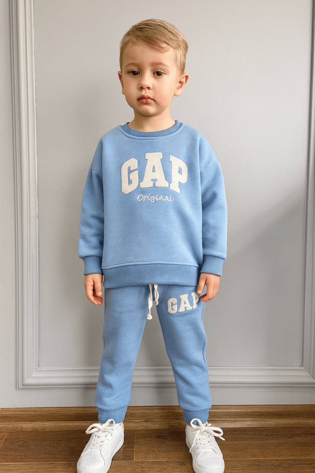 Süzene Nakışlı Mavi Çocuk Takımı – Şardonlu Sweatshirt & Jogger Alt, 4–14 Yaş