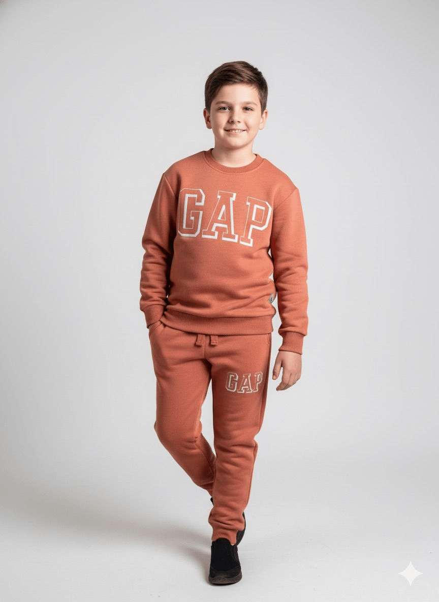 Tarçın Rengi Çift Cepli Çocuk Takımı – Sweatshirt & Jogger Alt, 5–14 Yaş