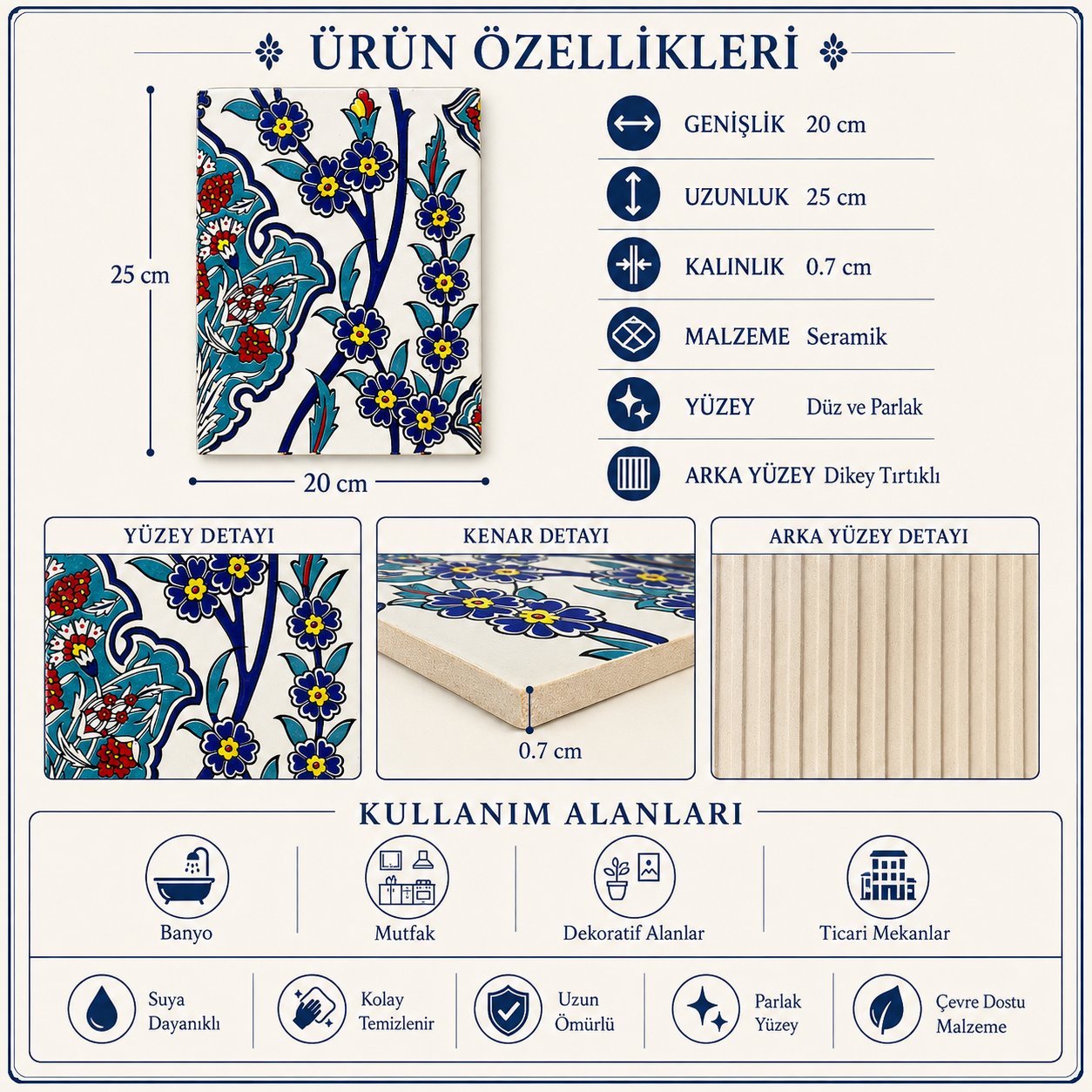 Armad Çini 20x25 Cm Ac 1013 Karanfil Desenli Çini Seramik Karo
