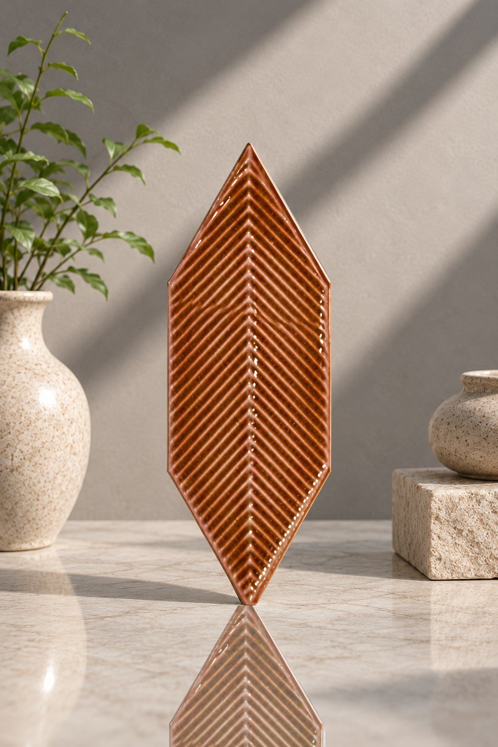 Armada Çini 05X15 Cm Çizgili Yaprak  Karamel Seramik