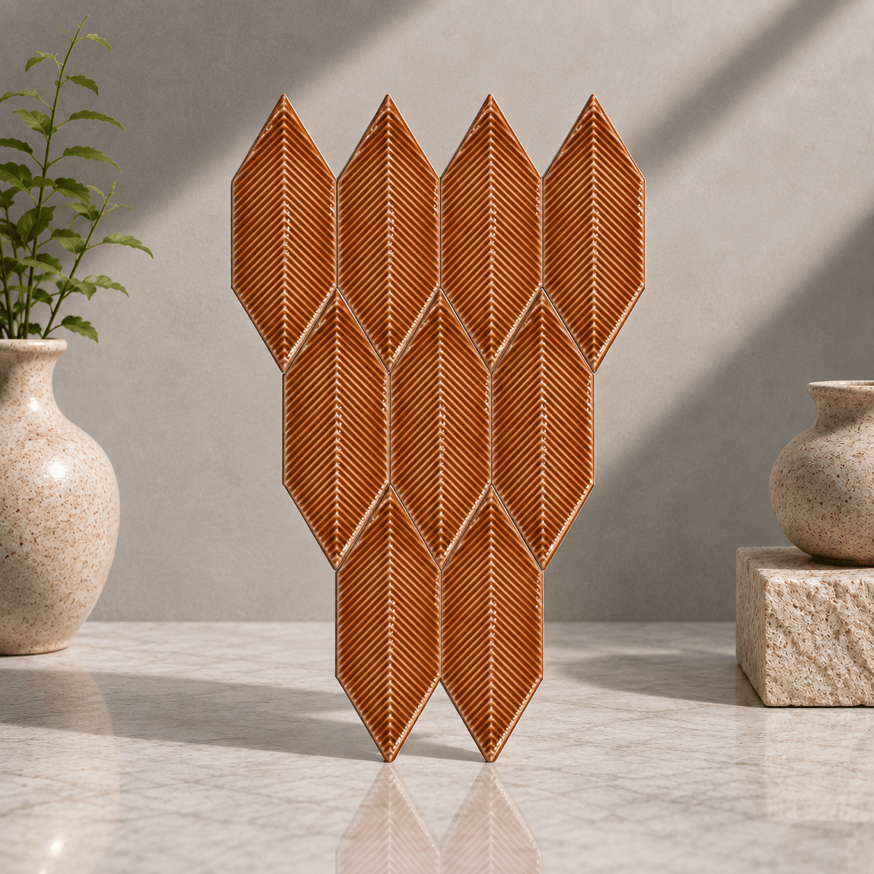 Armada Çini 05X15 Cm Çizgili Yaprak  Karamel Seramik