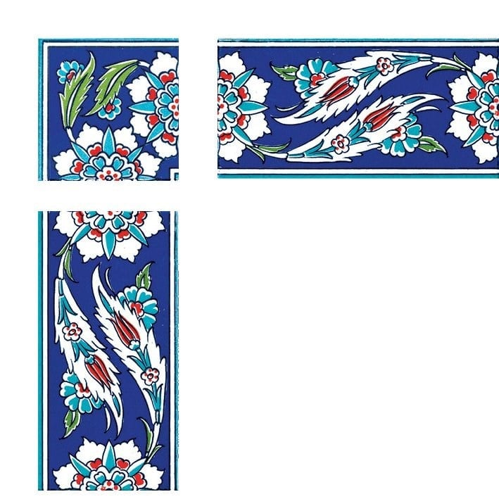 Armada Çini 10x10 cm KSK 18 Osmanlı Yaprak Desen Çini Bordür Köşe