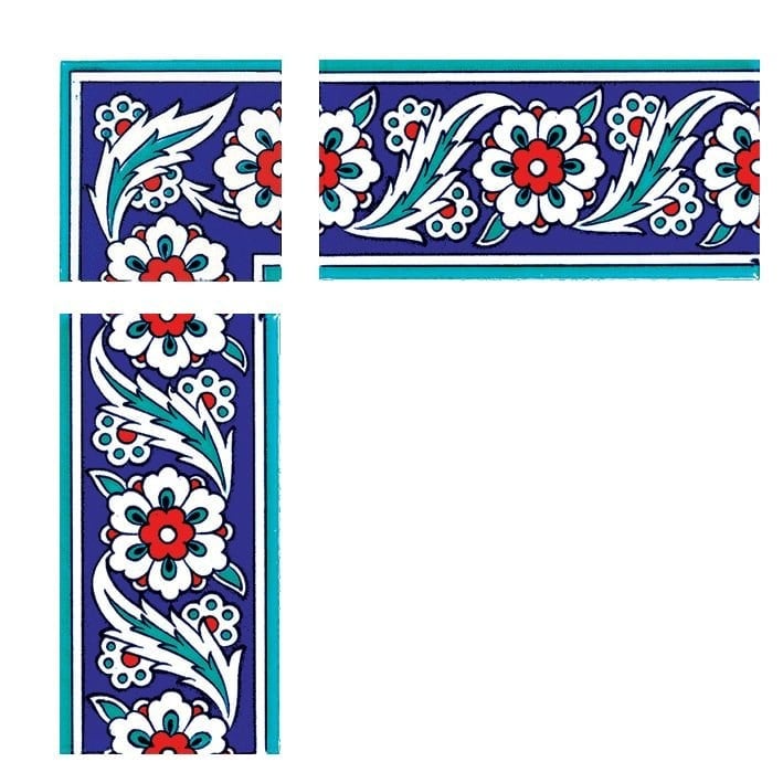 Armada Çini 10x10 cm KSK 8 İznik Çiçek Desenli Çini Bordür Köşe