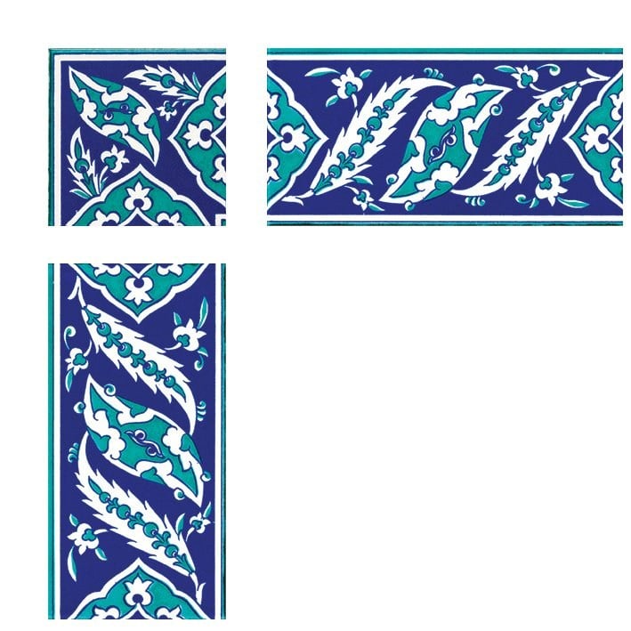 Armada Çini 10x10 cm KSK 9 İznik Rumi Desenli Çini Bordür Köşesi
