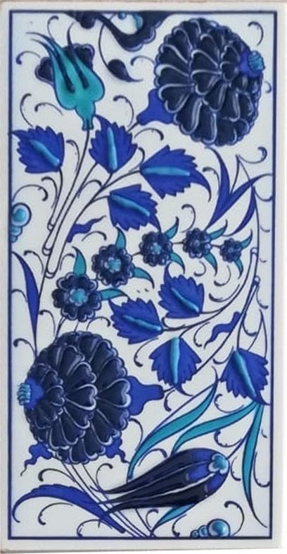 Armada Çini 10x20 Cm ED 223 İki Karanfil Mavi Beyaz Eldekoru Karo