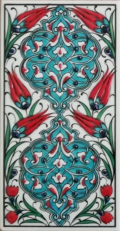 Armada Çini 10x20 Cm ED 228 Turkuaz Rumi Desen Eldekoru Çini Karo