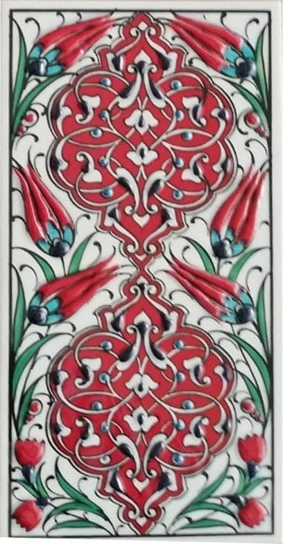 Armada Çini 10x20 Cm ED 230 Kırmızı Rumi Desenli Eldekoru Çini Karo