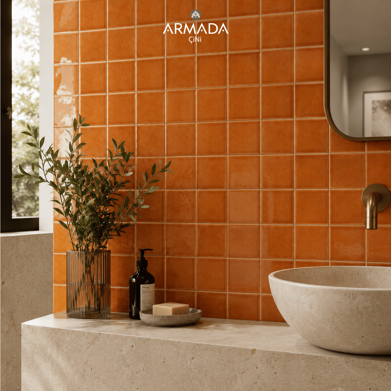 Armada Çini 12,5x12,5 Cm Düz Karamel Çini Seramik Karo