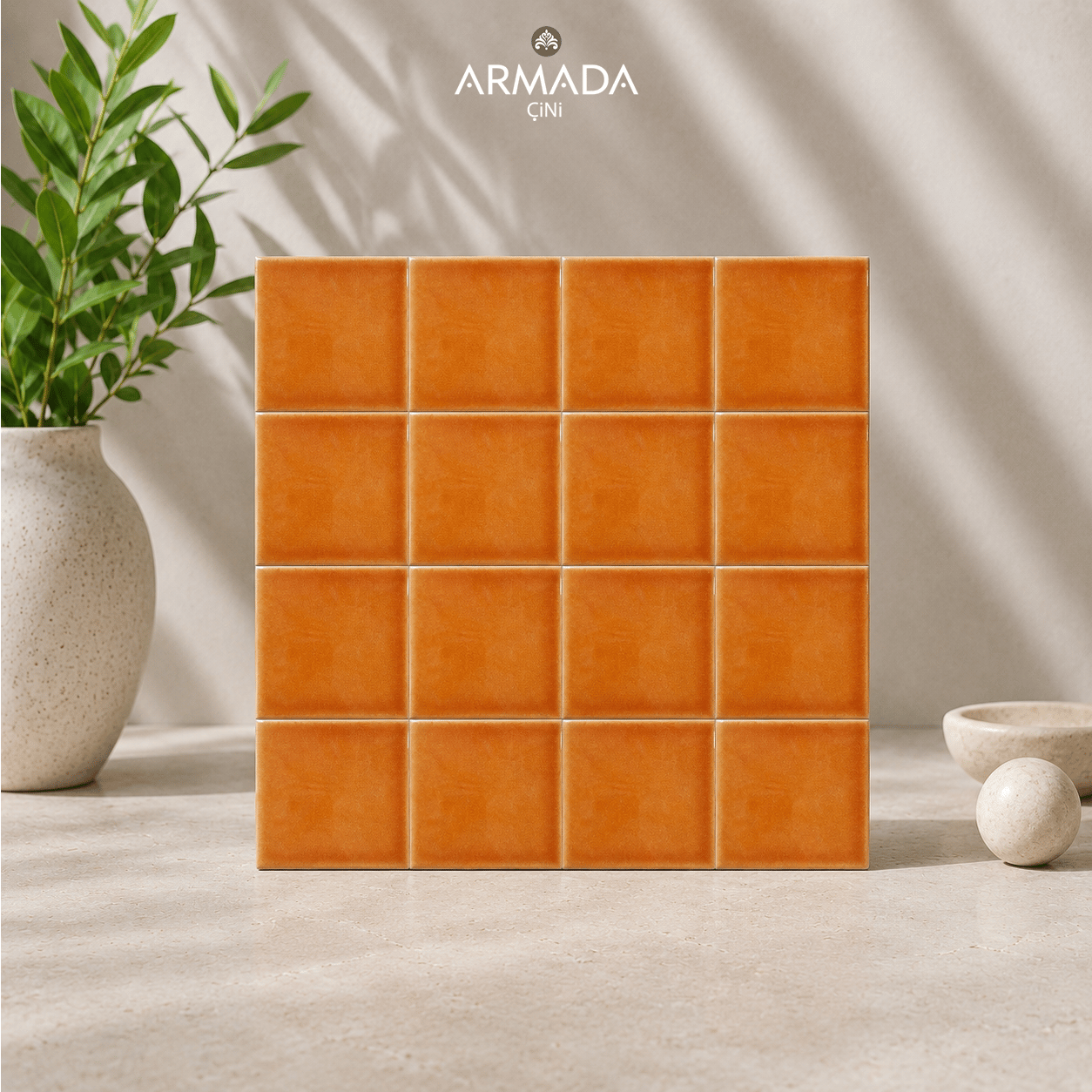 Armada Çini 12,5x12,5 Cm Düz Karamel Çini Seramik Karo