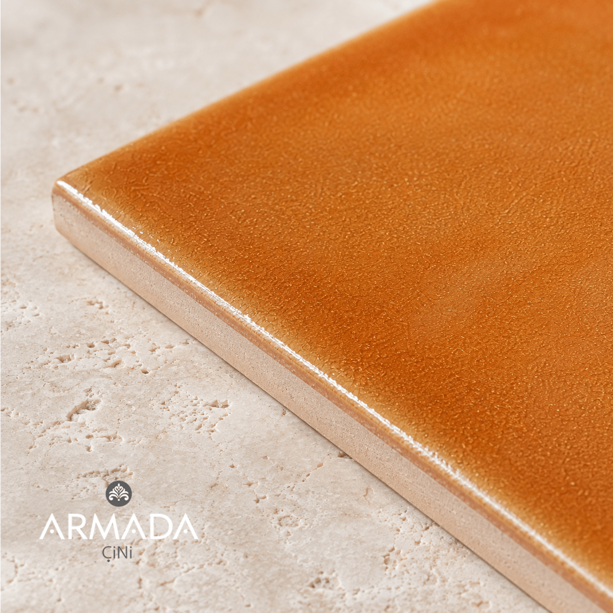 Armada Çini 12,5x12,5 Cm Düz Karamel Çini Seramik Karo