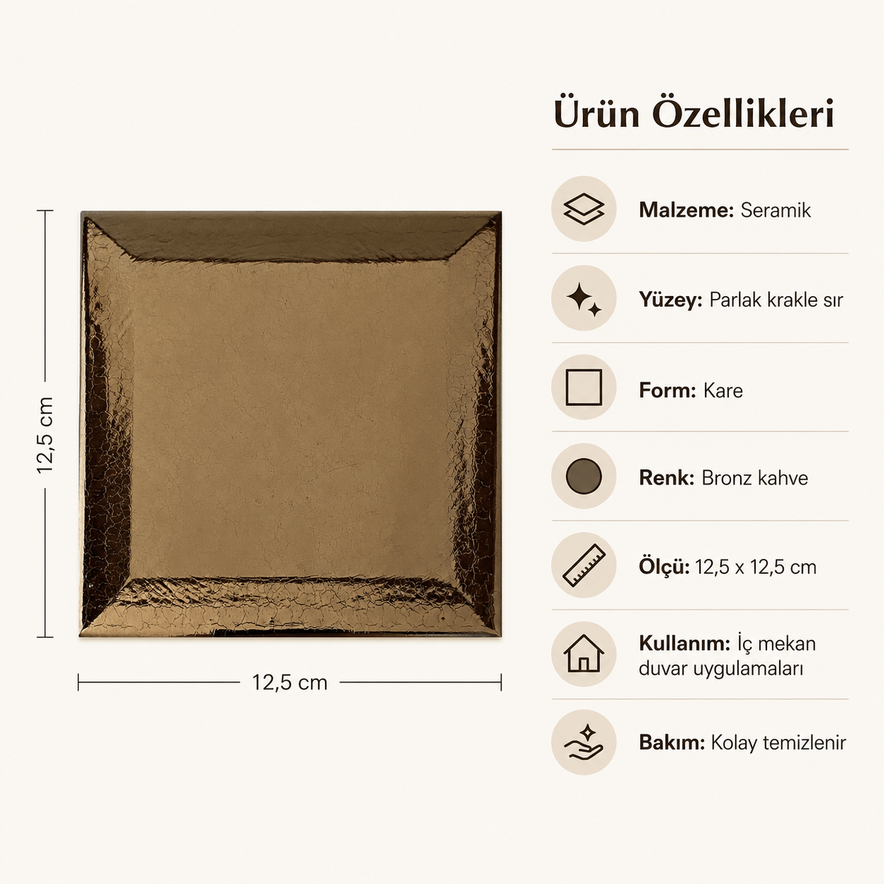 Armada Çini 12,5x12,5 Cm Metro Bronz  Çini Seramik Karo