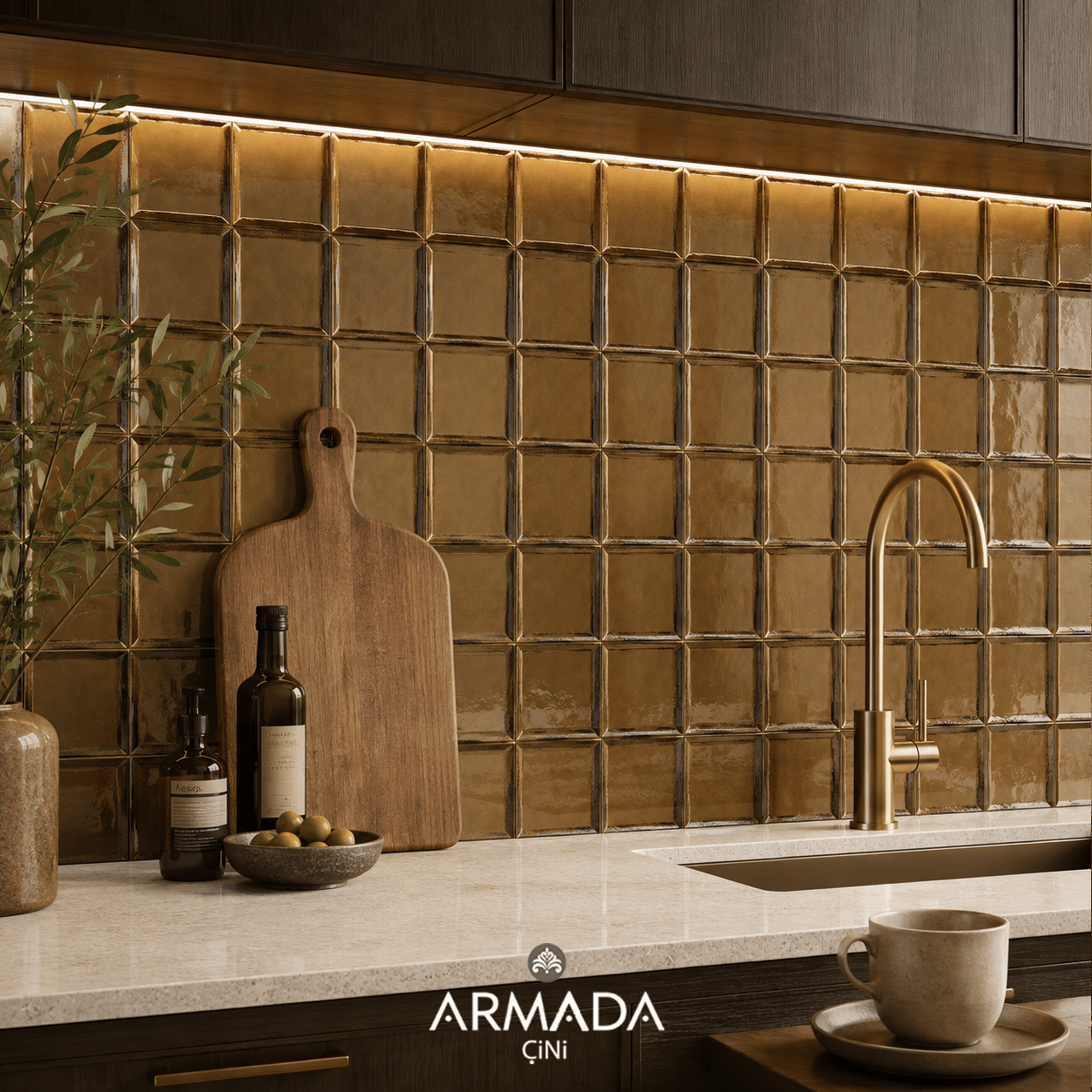 Armada Çini 12,5x12,5 Cm Metro Bronz  Çini Seramik Karo