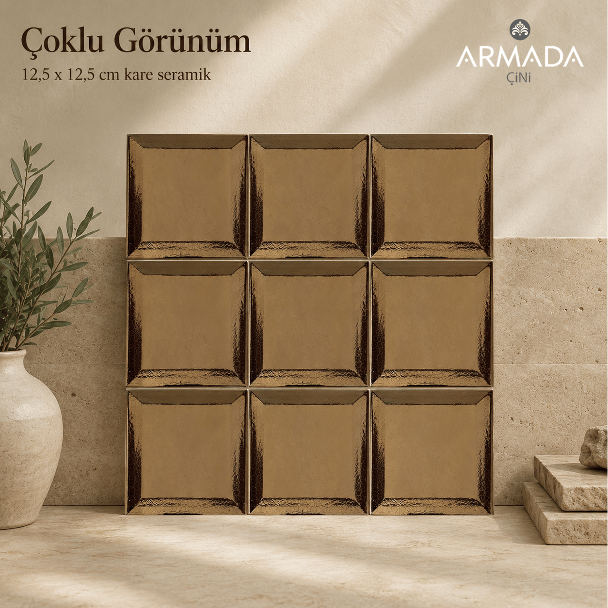 Armada Çini 12,5x12,5 Cm Metro Bronz  Çini Seramik Karo