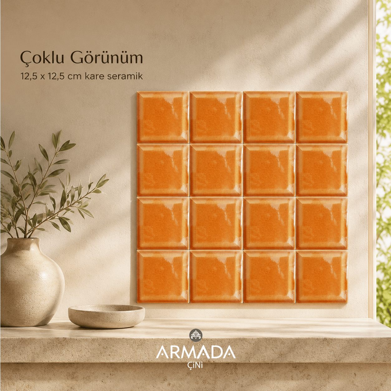 Armada Çini 12,5x12,5 Cm Metro Karamel Çini Seramik Karo