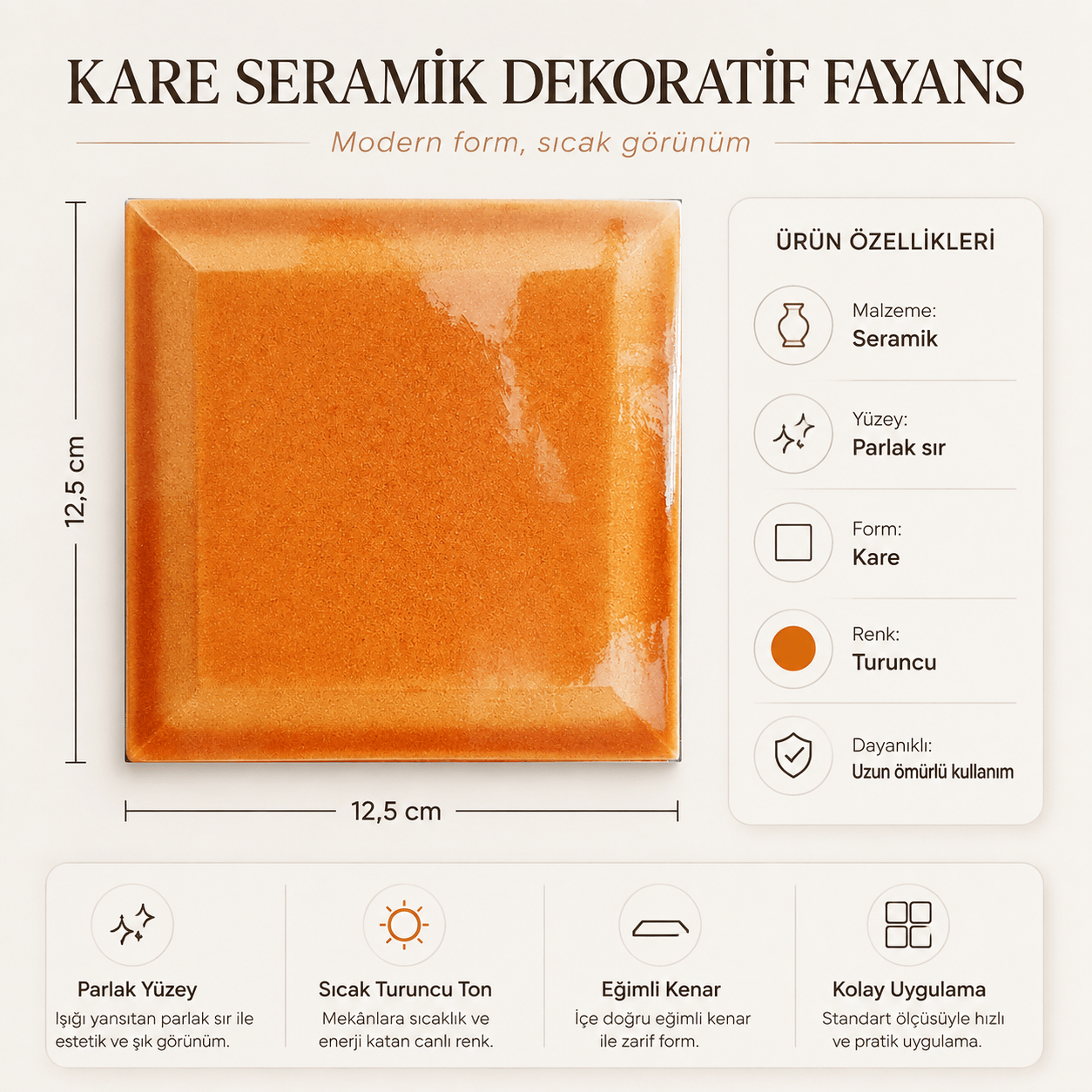Armada Çini 12,5x12,5 Cm Metro Karamel Çini Seramik Karo