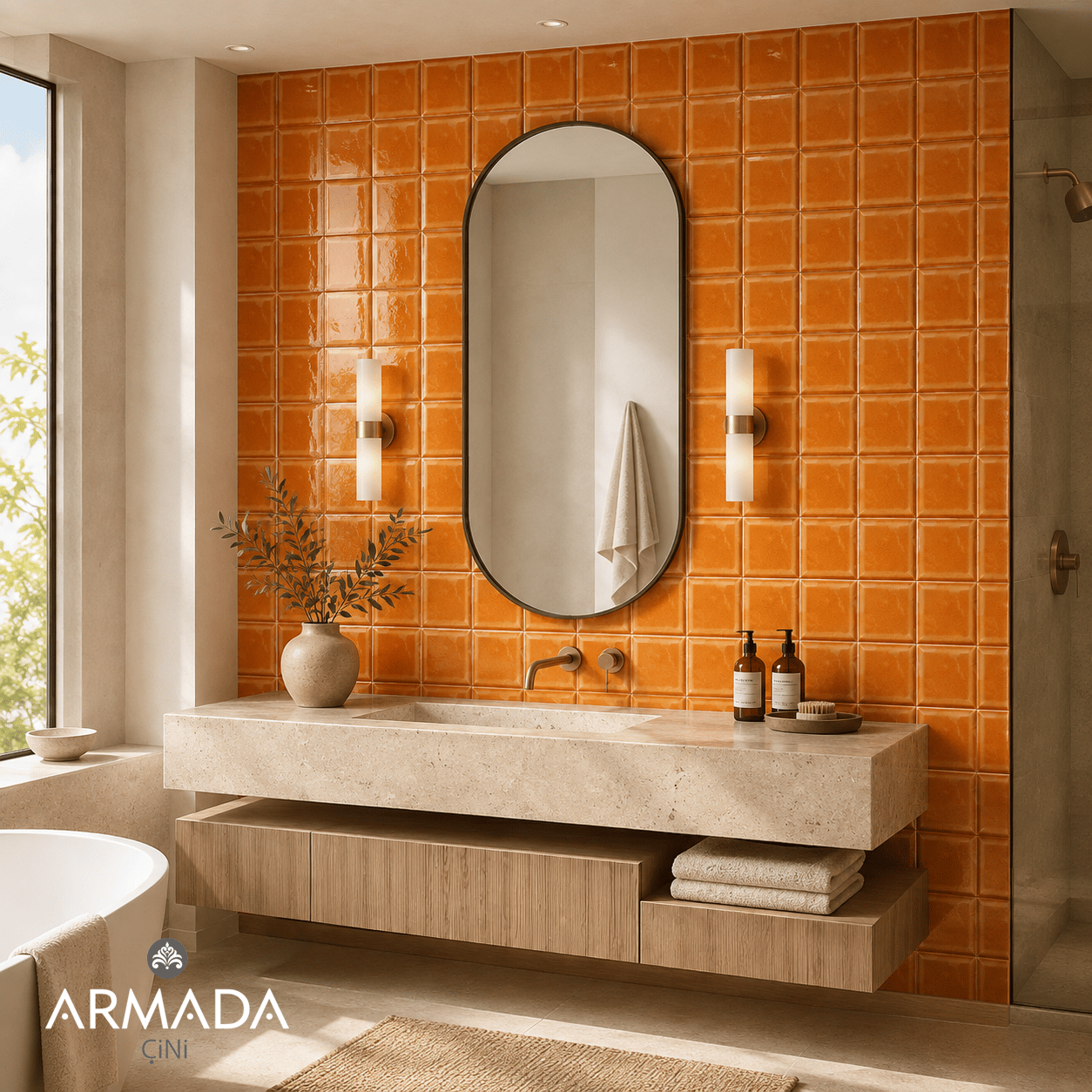 Armada Çini 12,5x12,5 Cm Metro Karamel Çini Seramik Karo