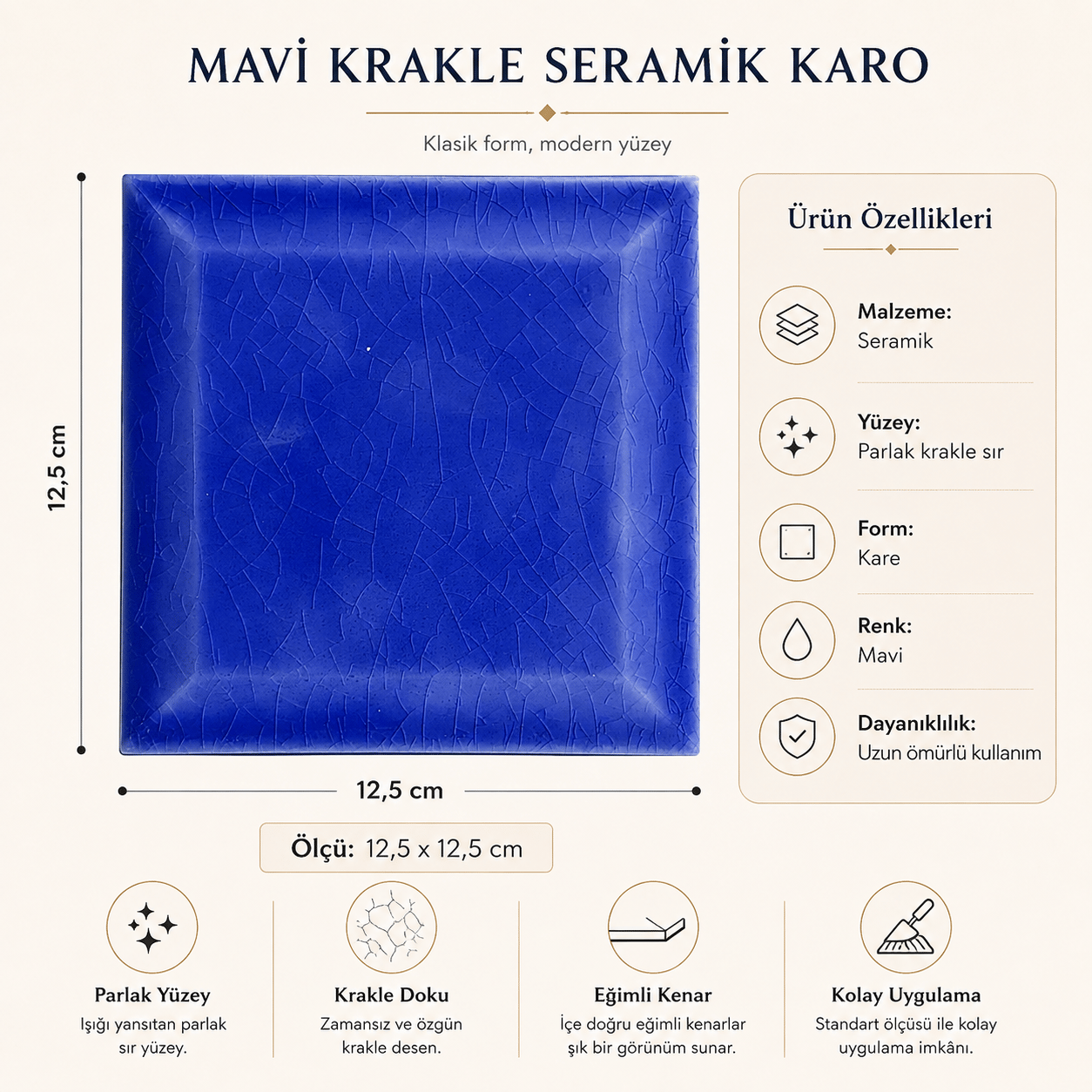 Armada Çini 12,5x12,5 Cm Metro Kobalt Çini Seramik Karo