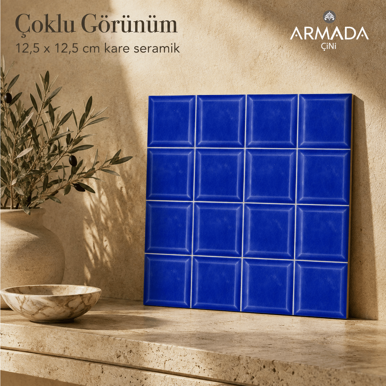 Armada Çini 12,5x12,5 Cm Metro Kobalt Çini Seramik Karo