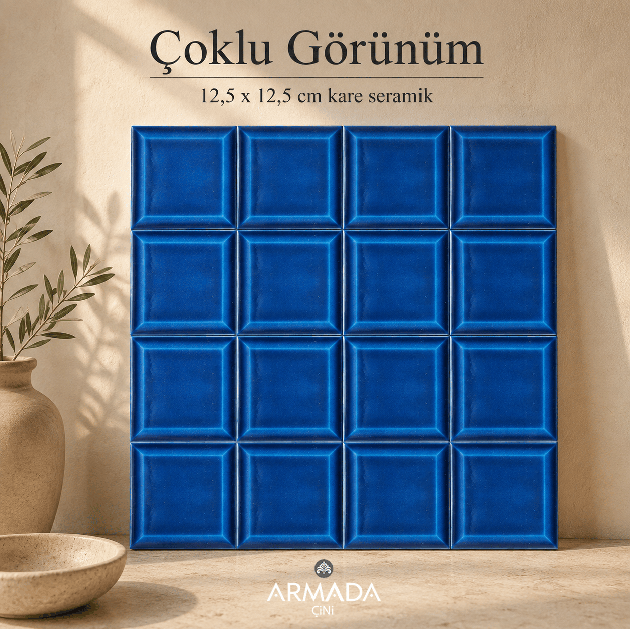 Armada Çini 12,5x12,5 Cm Metro Petrol Mavisi Çini Seramik Karo