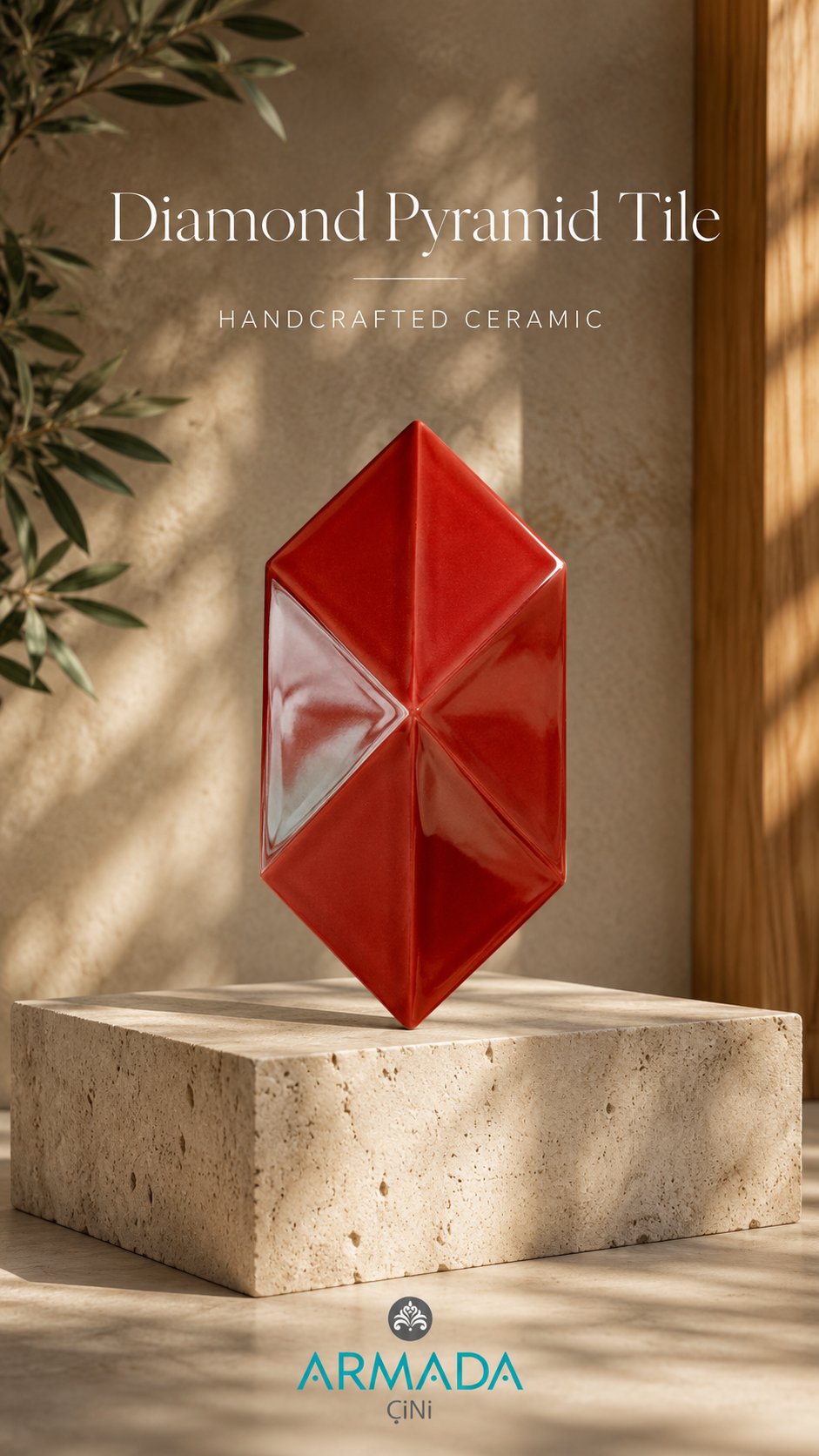 Armada Çini 12,5x25 Cm Bordo Diamond Piramit Altıgen Çini Seramik