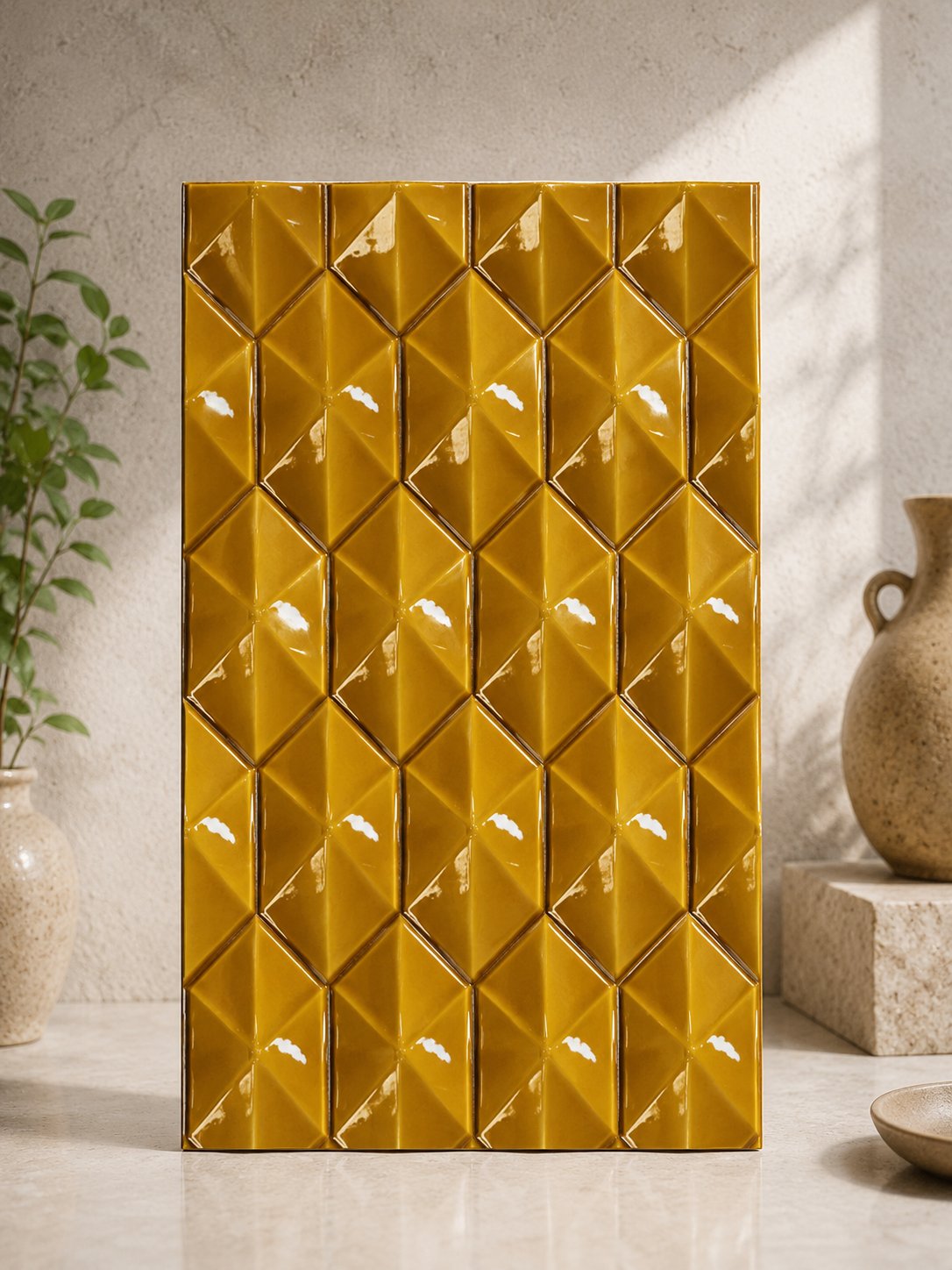 Armada Çini 12,5x25 Cm Karamel Diamond Piramit Altıgen Çini Seramik