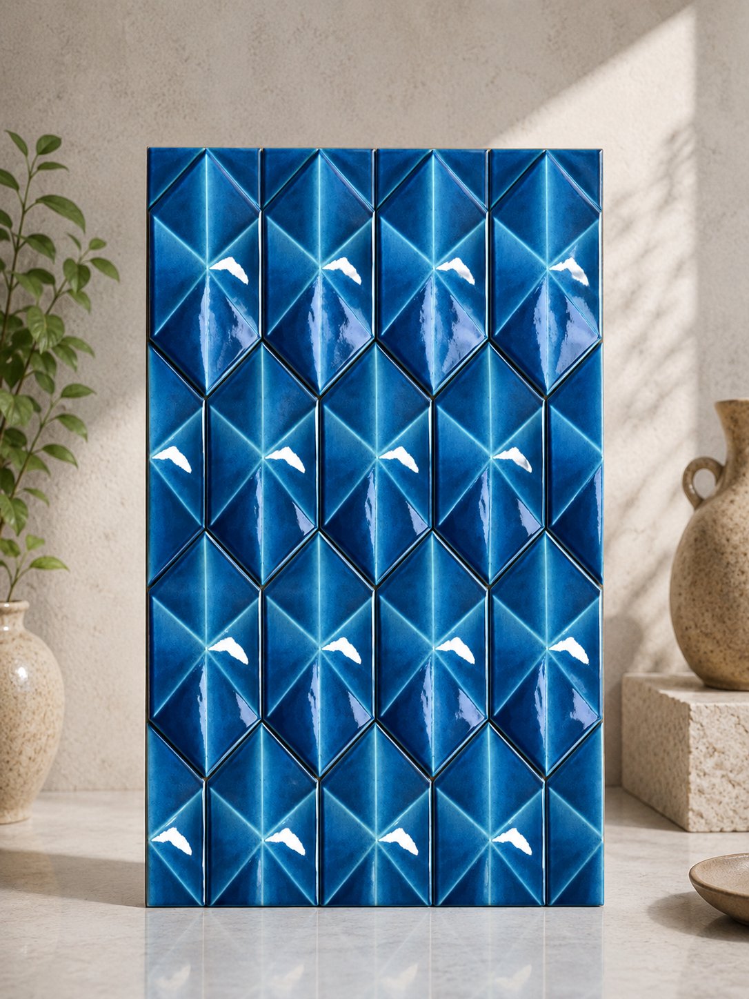 Armada Çini 12,5x25 Cm Petrol mavisi Diamond Piramit Altıgen Çini Seramik