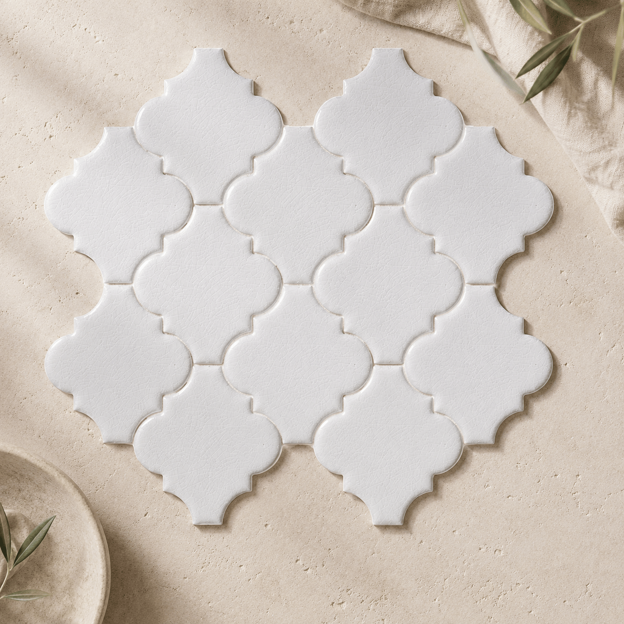 Armada Çini 12x12 Ottoman Düz Arabesk Beyaz Çini