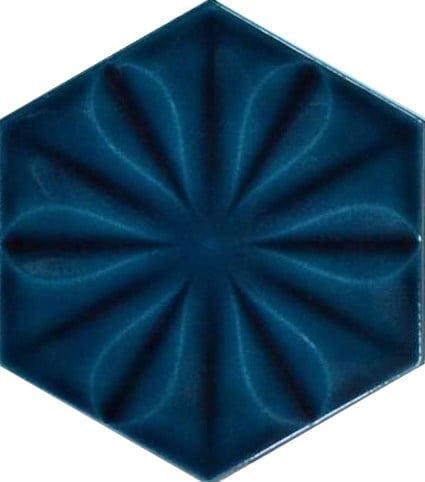 Armada Çini 15x17 Cm Çiçekli Petrol mavisi Altıgen Seramik 