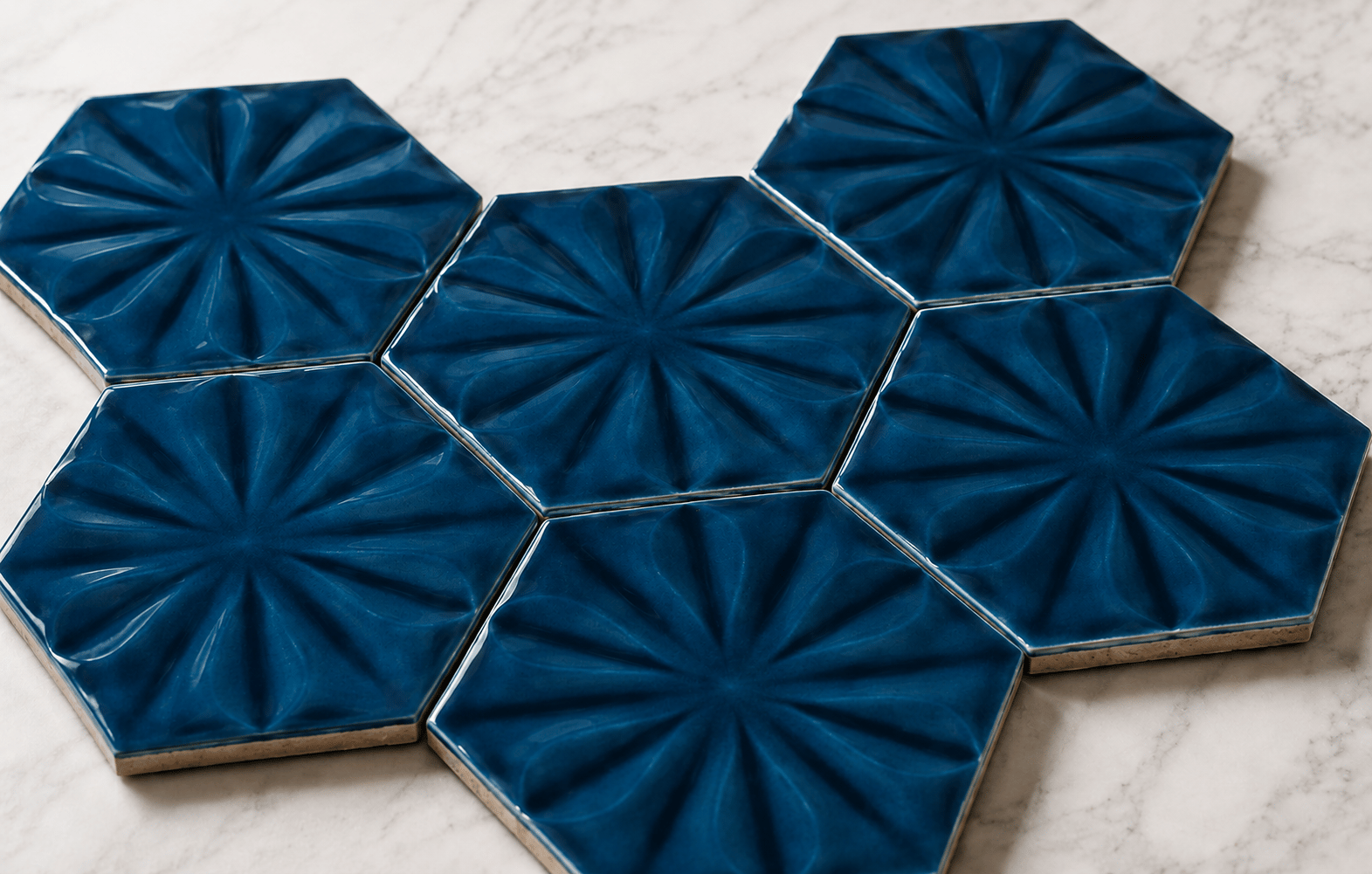 Armada Çini 15x17 Cm Çiçekli Petrol mavisi Altıgen Seramik 