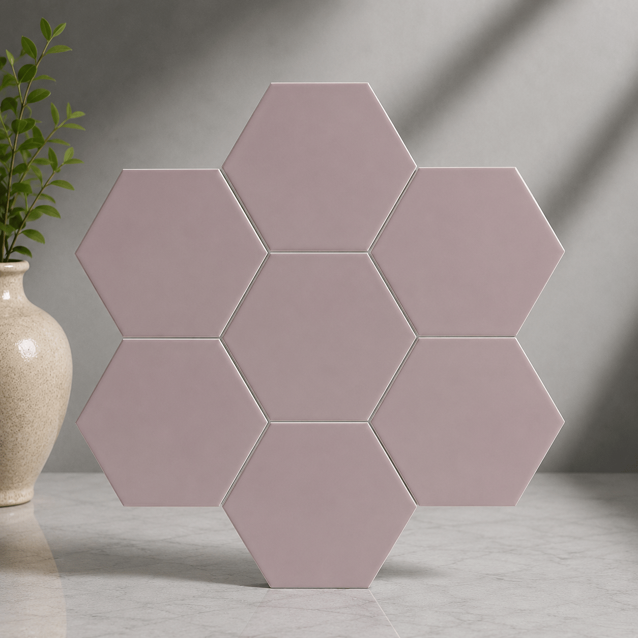 Armada Çini 15x17 Cm Düz Açık Pembe Altıgen Seramik 