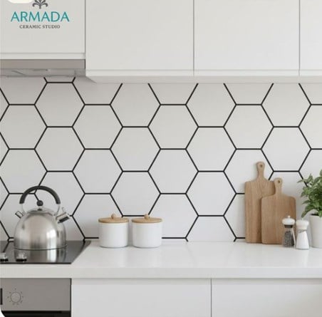 Armada Çini 15x17 Cm Düz Beyaz Altıgen Seramik