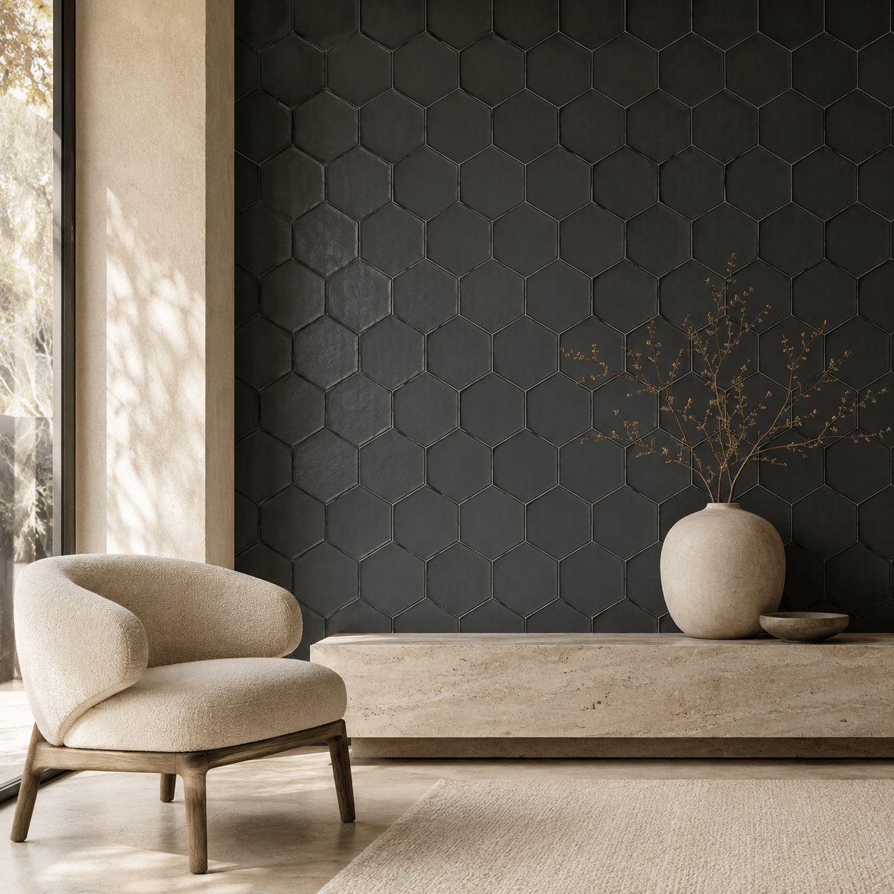 Armada Çini 15x17 Cm Düz Mat metalik Altıgen Seramik 