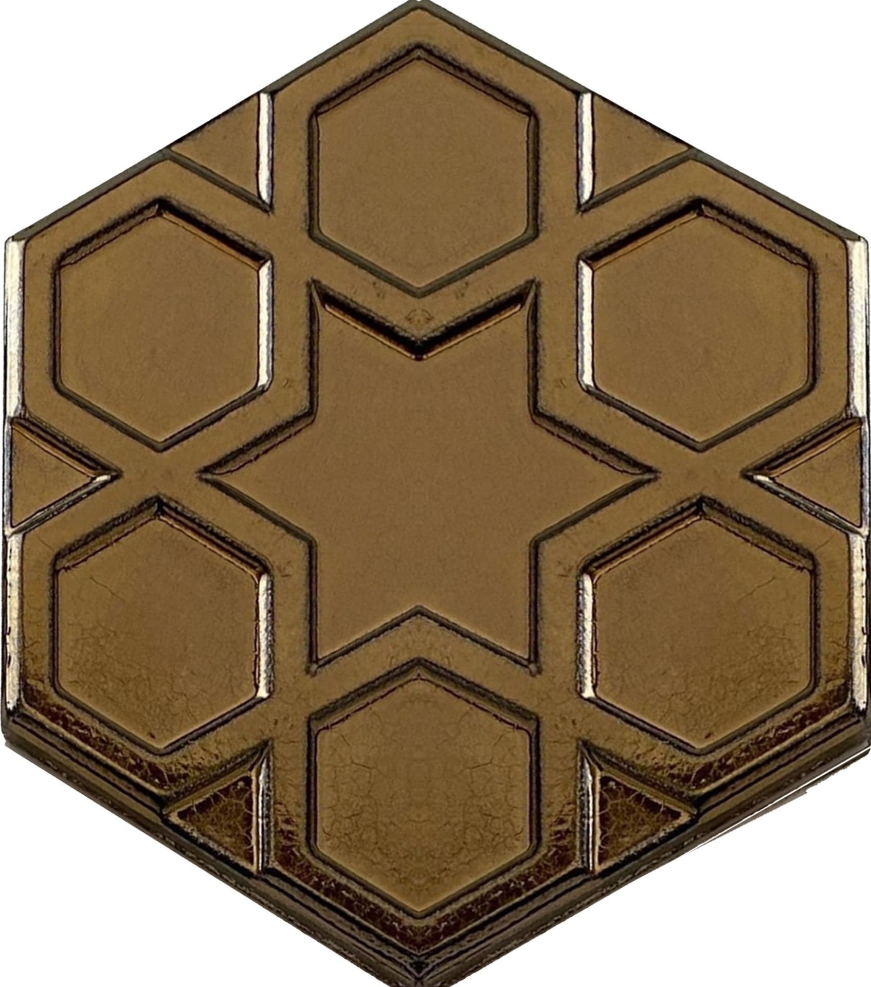 Armada Çini 15x17 Cm Rölyefli Yıldız Bronz Altıgen Seramik