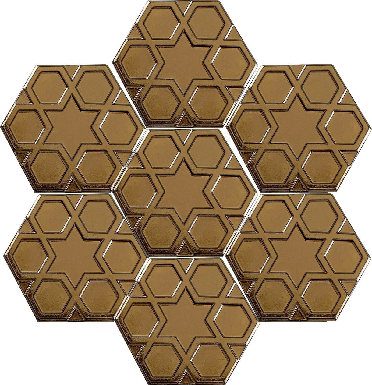Armada Çini 15x17 Cm Rölyefli Yıldız Bronz Altıgen Seramik