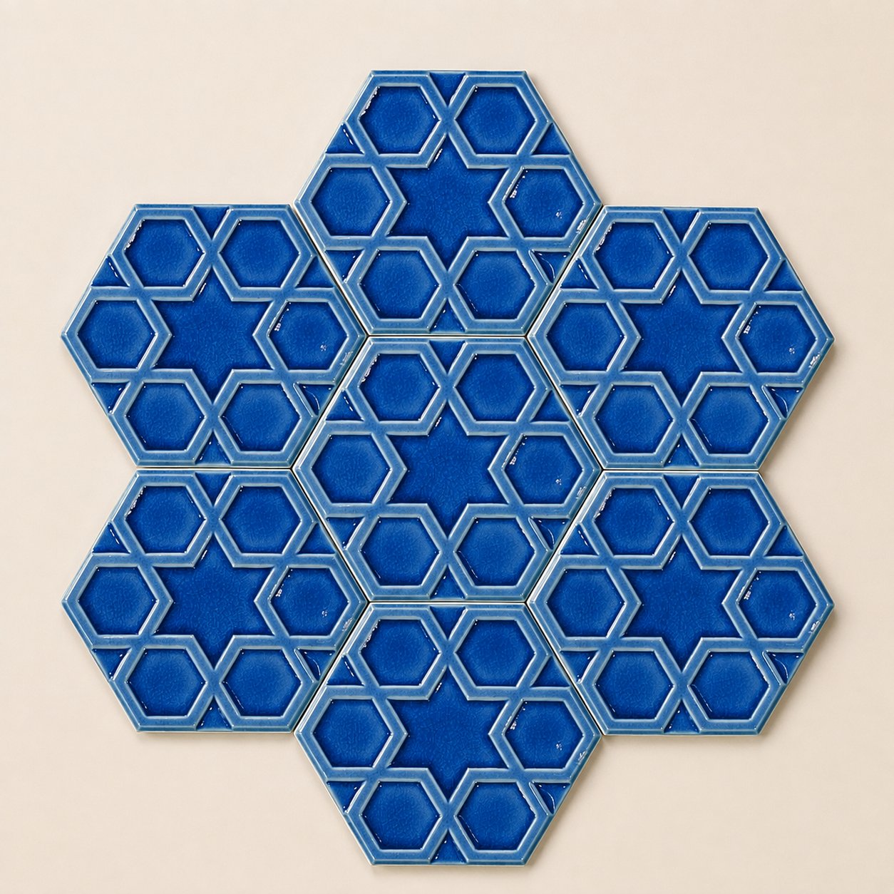 Armada Çini 15x17 Cm Rölyefli Yıldız Kobalt Altıgen Seramik