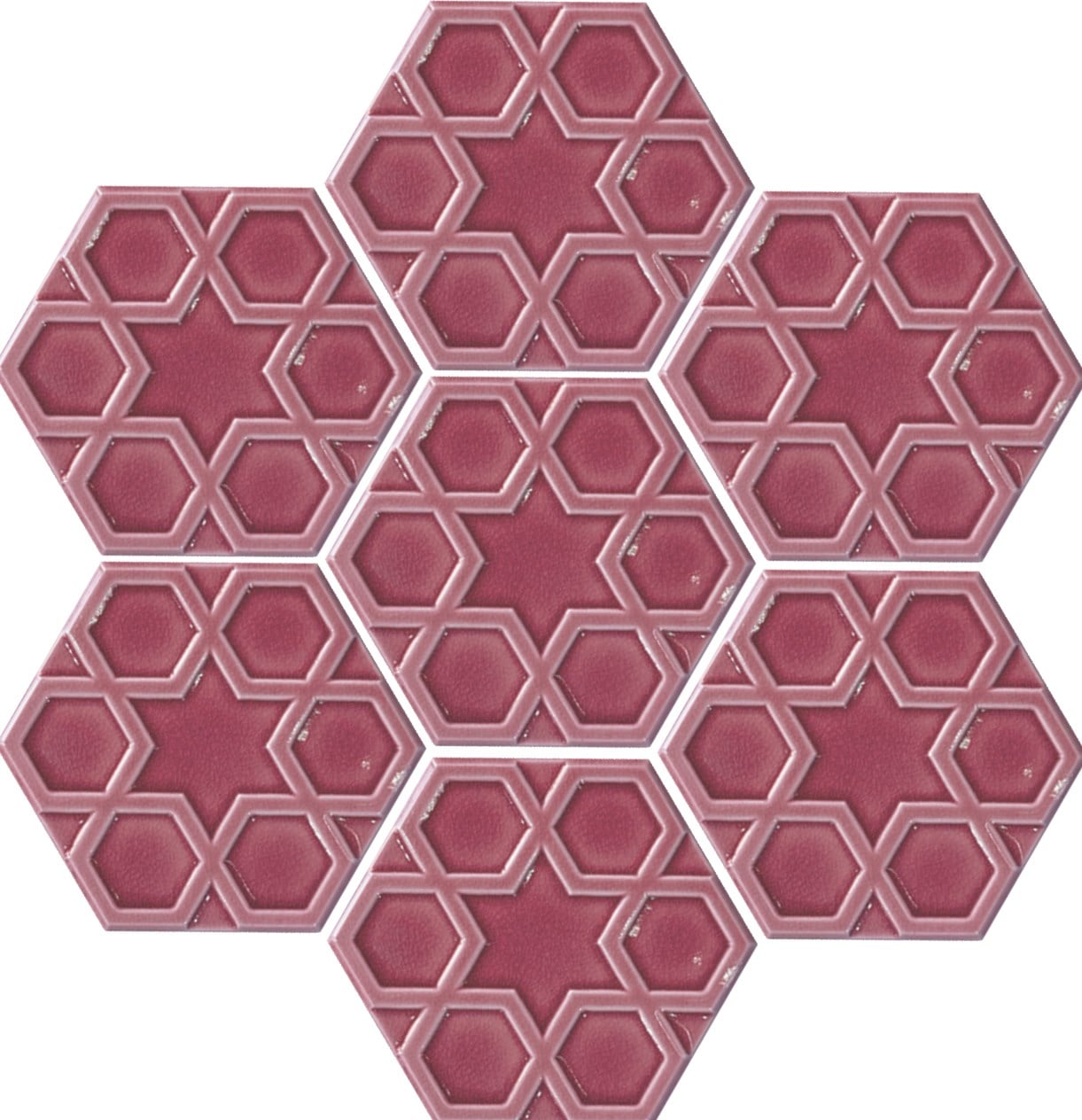 Armada Çini 15x17 Cm Rölyefli Yıldız Koyu Pembe Altıgen Seramik 